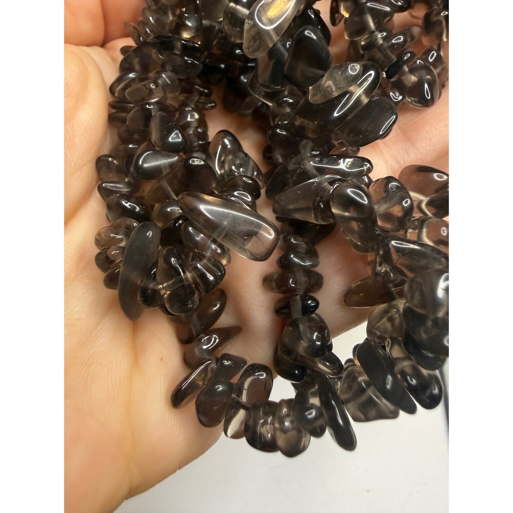 Smoky Quartz Chip Bead Necklace Natural Polished Stone Brown Grey 32 Inch Strand